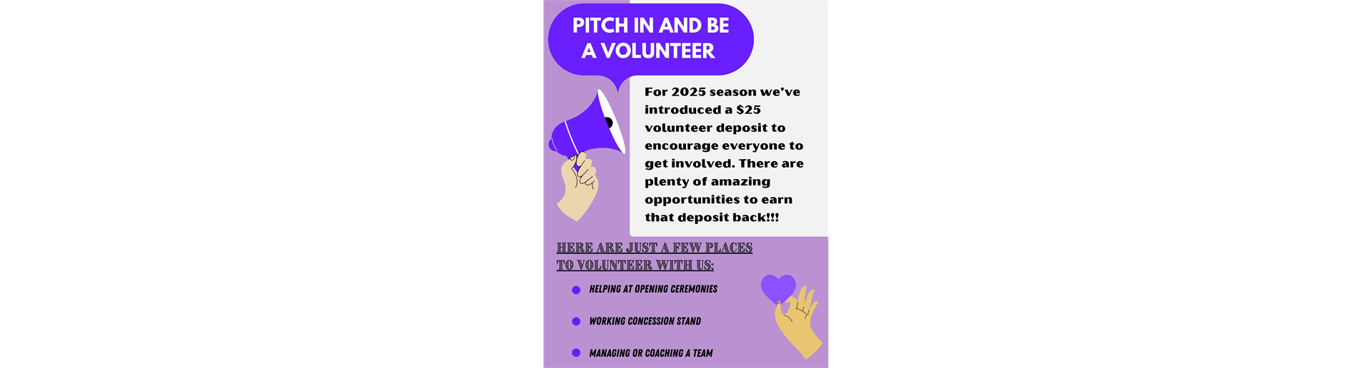 Volunteer Opportunities for Spring 2025!